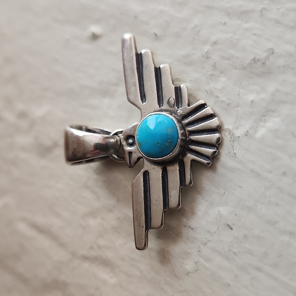 NWOT Native American Navajo Turquoise & Sterling Thunderbird Pendant π©΅π - Picture 4 of 11